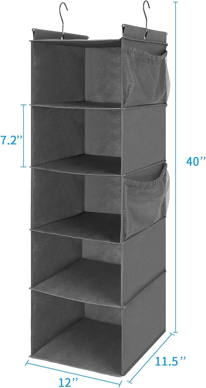 MAX Houser 5 Shelf Foldable Hanging Closet Organizer, Cloth Hanging Shelf - Image 3