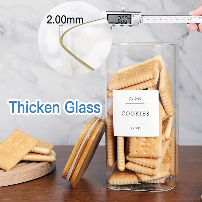 CZZGSM 3 Pack Square Glass Kitchen Storage Jars - 54oz Glass Canisters with - Image 6