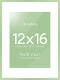 Homeforia 12x16 Sage Green Picture Frame, High End Metal 12x16 Poster Frames with Mat 9x12 Photo, 12 x 16 Sage Green Frame Matted to 9 by 12 Art, 16x12 Thin Frames, Tempered Glass, Wall Kit, Set of 1