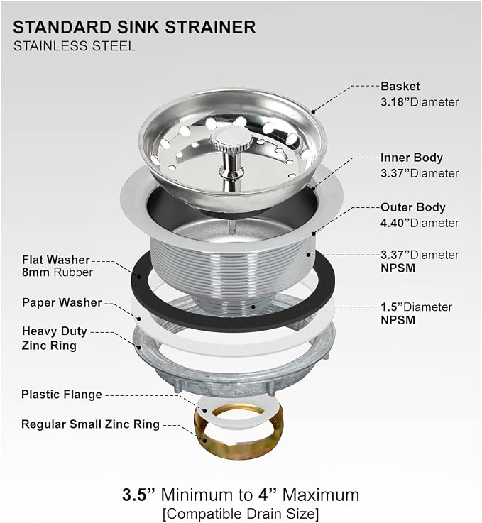Highcraft 9733-2 Kitchen Sink Stainless Steel Drain Assembly - Image 5