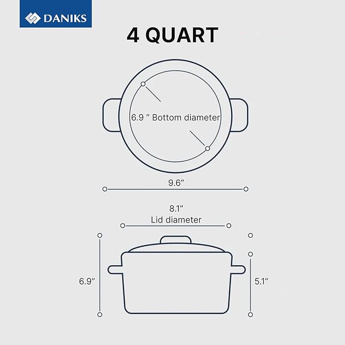 Daniks Standard 4 Quart Stainless Steel Stock Pot with Glass Lid, Tri-Ply Bottom for Even Heating, Induction Compatible, Dishwasher Safe, Built-In Measuring Scale, Silver