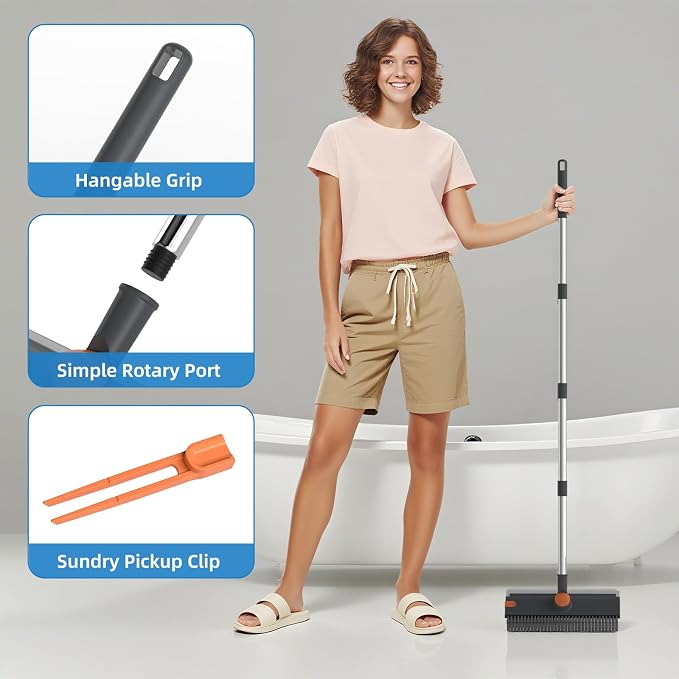 Floor Scrub Brush with Long Handle, 3 in 1 Scrape and Heavy-Duty Stiff Bristle - Image 4