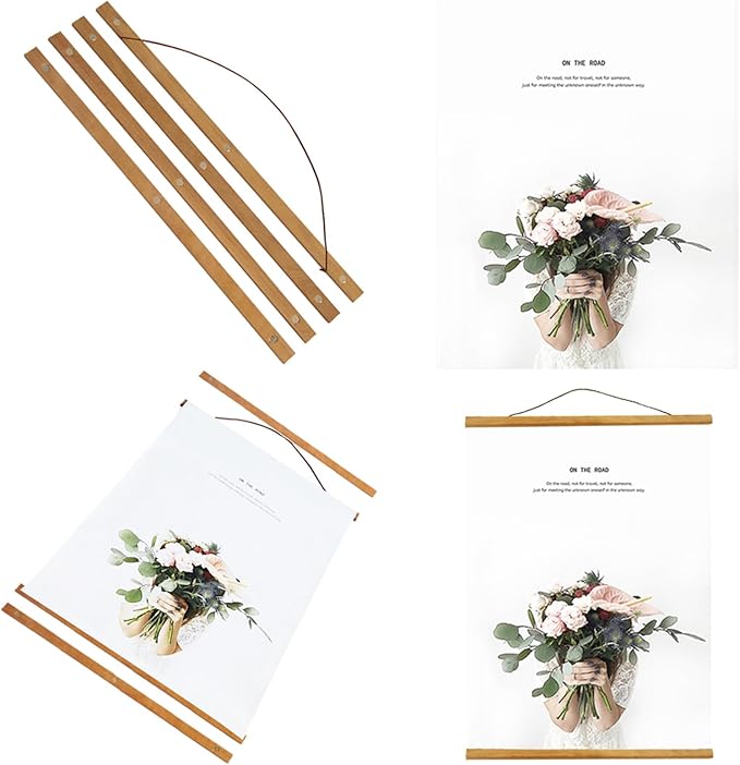 Miaowater 2 Pack Magnetic Poster Frame Hanger,36x24 36x48 36x12 Light Wood Wooden Frames Hangers for Photo Picture Art Canvas Print Artwork Wall Hanging Teak Wood 36''