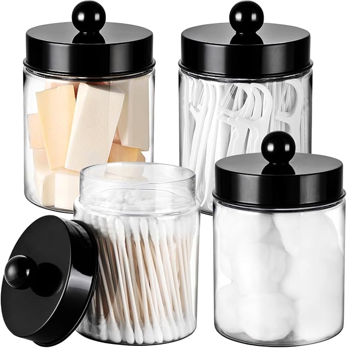 Amolliar Acrylic Apothecary Jar Bathroom Qtip Holder Black 4 Pack by Amolliar