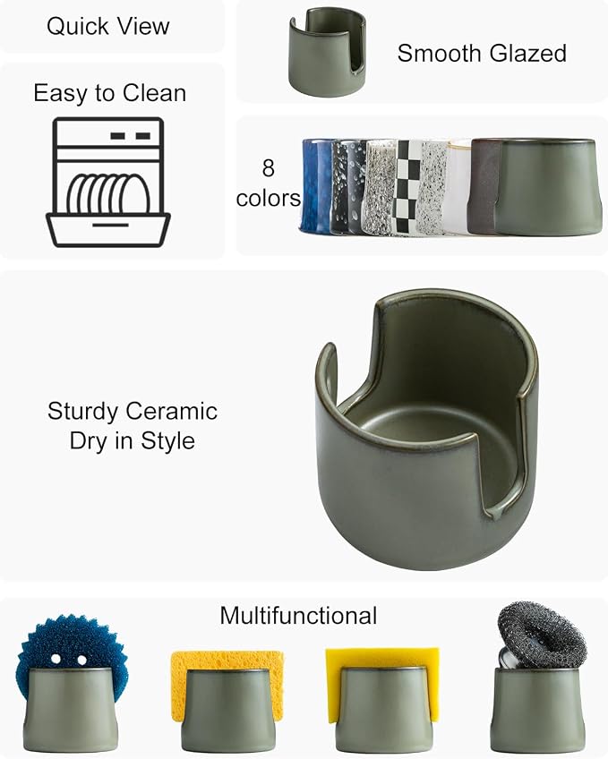 Zoeeker Sponge Holder, Ceramic Dish Sponge Drying Caddy - Image 3