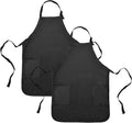 DALIX Apron Commercial Restaurant Home Bib Spun Poly Cotton Kitchen Aprons (2 Pockets) in Black 2 Pack