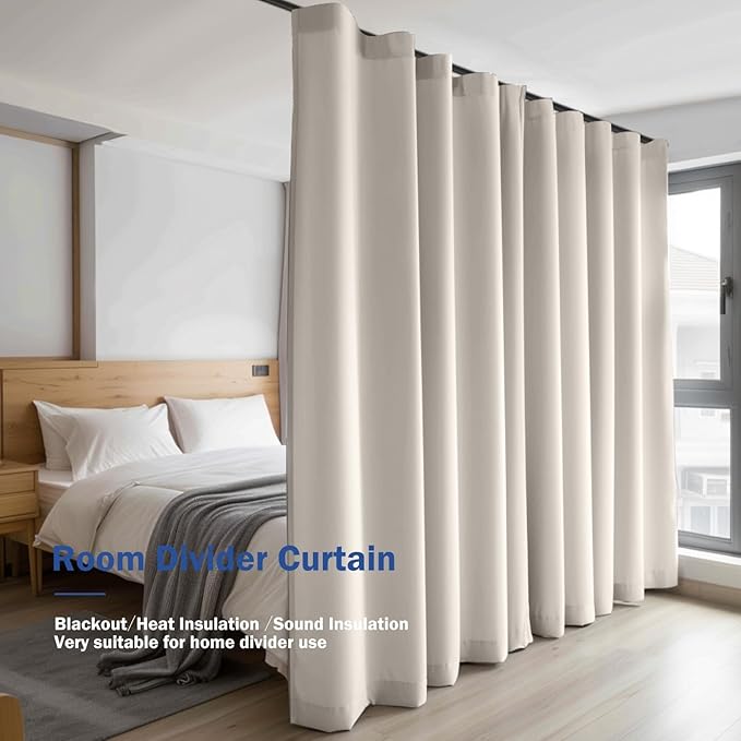 Room Divider Blackout Curtain Track Curtains Wall Dividers Panels Screen for Living Rooms Bedroom Office Privacy Partition Separation, W150 × L84 Inch,1 Panel, Beige