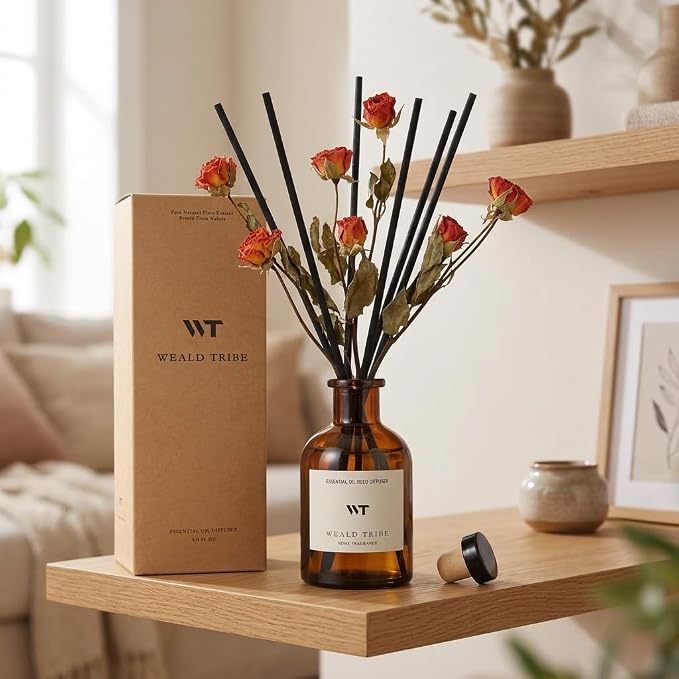 Reed Diffuser Set for Bathroom Air Fresheners, Oil Diffuser Sticks | Sandalwood - Image 3