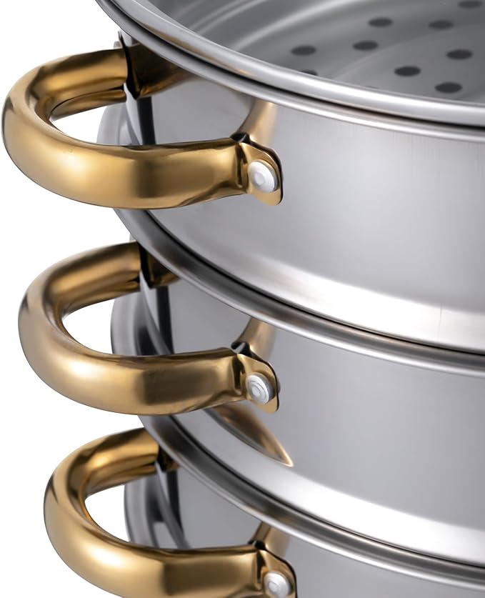 Stainless Steel Steamer Pot, 11-Inch Steamer for Cooking, 5-Tier Food Steam Pots with Lid for Cooking Vegetables, Seafood, Soups, Stews, Dumplings and Pasta