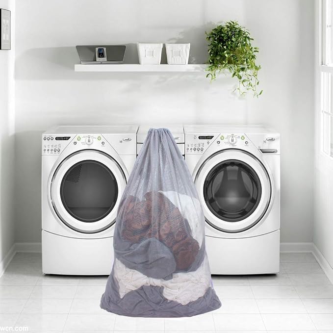 2 Pack Mesh Laundry Bags 24 x 36 Inches Drawstring Bag Grey - Image 6