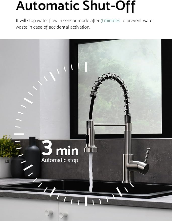 WEWE Touchless Kitchen Faucet, 2-Mode Sprayer, Brushed Nickel, Pull-Down | - Image 5