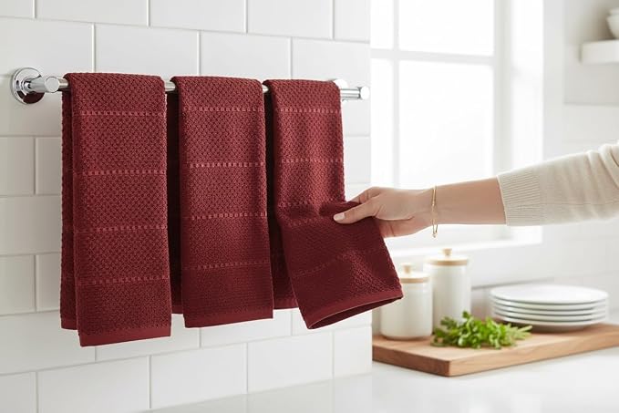 Dark Red Brick Kitchen Hand Dish Towels, 100% Cotton - Image 4