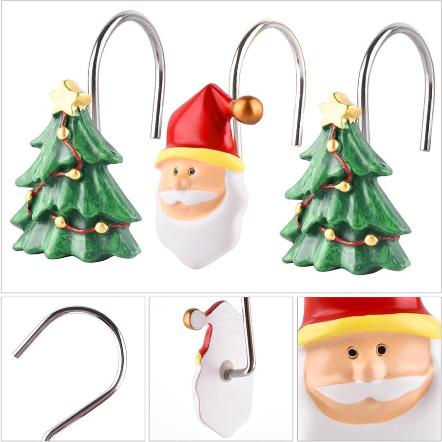 Christmas Shower Curtain Hooks 12 Pcs Santa Claus Shower Curtain Hooks - Image 3