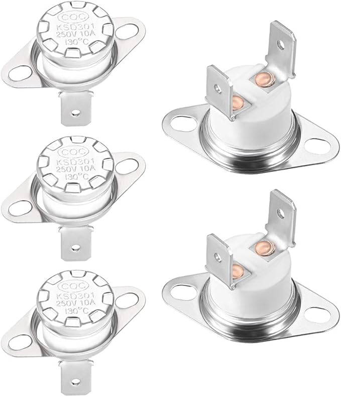 uxcell KSD301 Thermostat 130°C/266°F 10A Normally Closed N.C Adjust Snap Disc Temperature Switch for Microwaves Oven Coffee Maker 5pcs,Ceramic Material