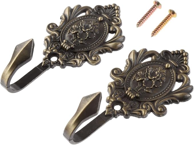 Curtain Holdbacks Small Lightweight Hooks, Vintage Bronze Rose Pattern | 4 Pack - Image 7