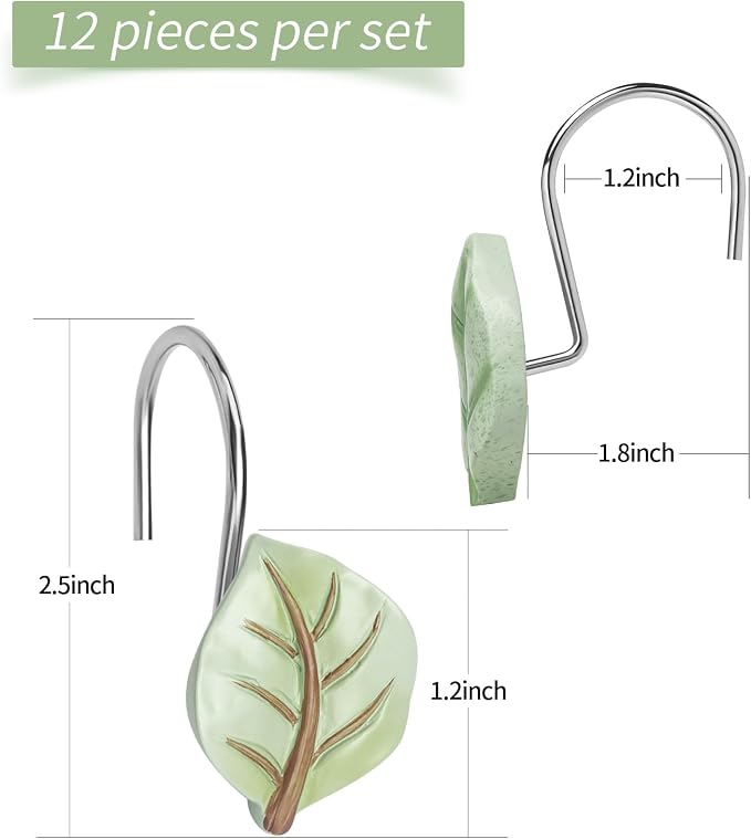 SageGreen Plant Leaf Shower Curtain Hooks, Eucalyptus Bathroom Decor, Metal - Image 4
