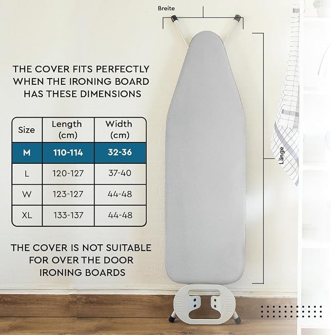 Encasa XO Ironing Board Cover and Pad, 6mm Felt 49"x18" Silver Luxury - Image 2