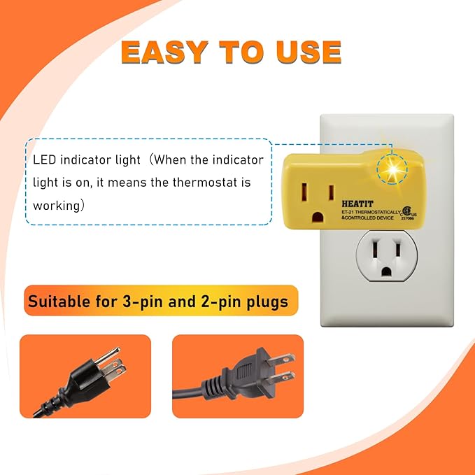 HEATIT ET-21 Freeze Thermostatically Controlled Outlet On at 38F /Off at 50F