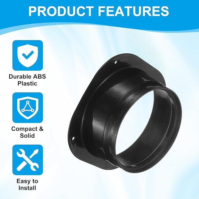 PATIKIL 6 Inch Duct Connector Flange, 3Pack Plastic Straight Pipe Flange Dryer Vent Connector for Air Heating Cooling Ventilation HVAC System, Black