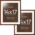 Homeforia 14x17 Picture Frame Brown, High End Dark Oak 14x17 Wooden Frames with Mat 11x14, 14 x 17 Walnut Wood Poster Frame Matted to 11 by 14, 17x14 Hanging Frames, Tempered Glass, Wall Kit, Set of 2
