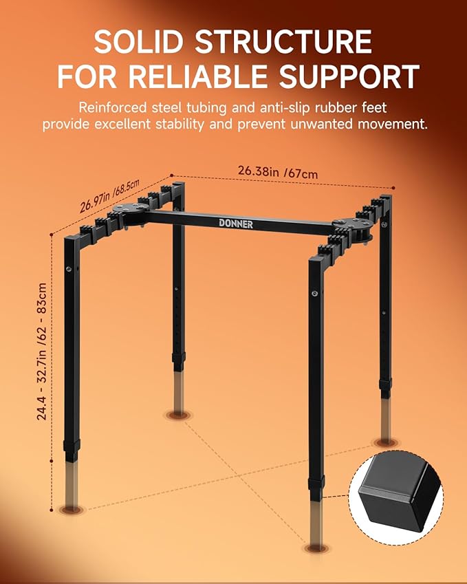 Donner Collapsible Piano Keyboard Stand Adjustable for 54–88 Key Digital Pianos 180° Foldable Legs, 8-Level Height, Sturdy Heavy-Duty Music Stand for Home & Studio Use DKS-200