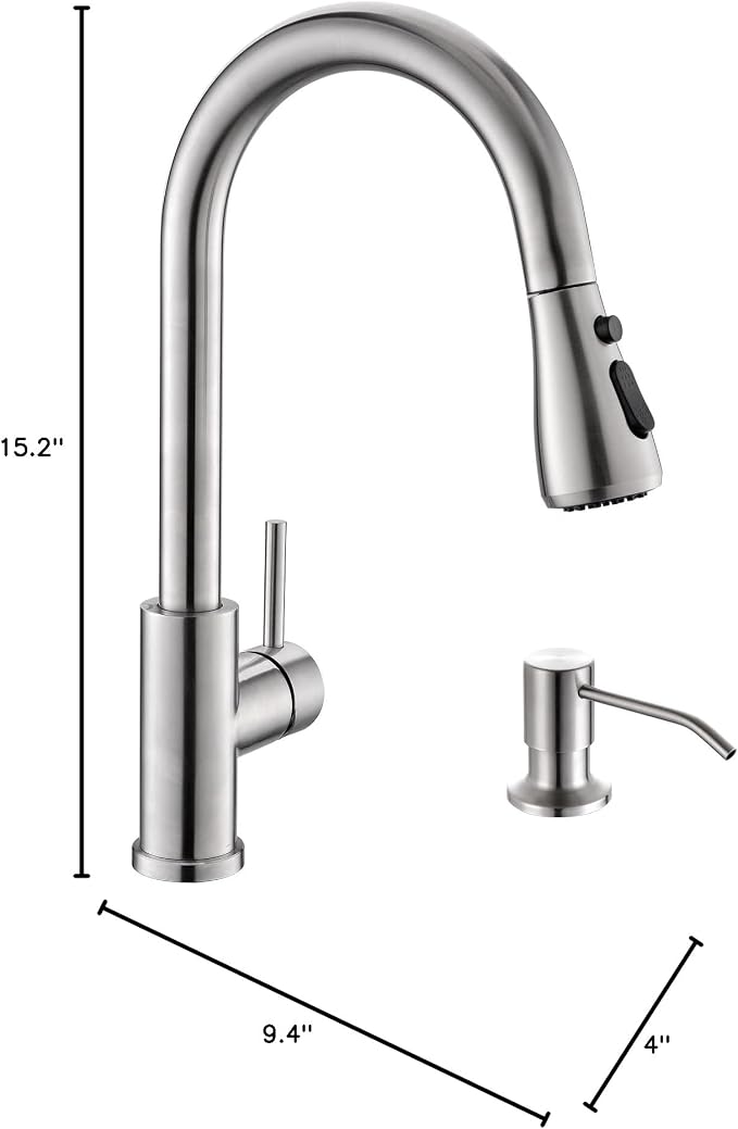Kitchen Sink Faucet with Soap Dispenser, 3 Modes Kitchen Faucet with Pull Down - Image 8