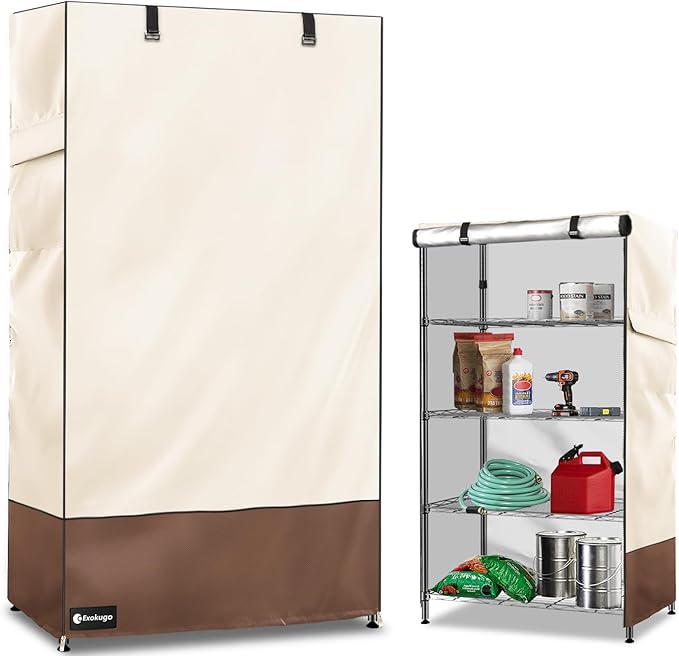 Wire Shelf Cover,600D Heavy Duty 100% Waterproof Shelf Covers for Wire Shelving,Outdoor Storage Shelves Cover for Metal Rack,36" W x 24" D x 72" H,Beige & Brown