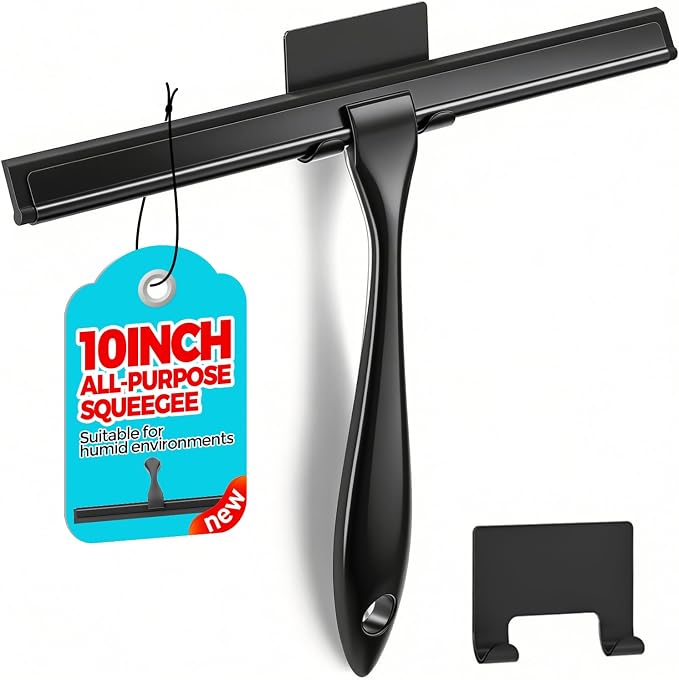 Shower Squeegee for Glass Doors, Tile Walls, Mirrors and Windshields | 10" Black by ALFLOD