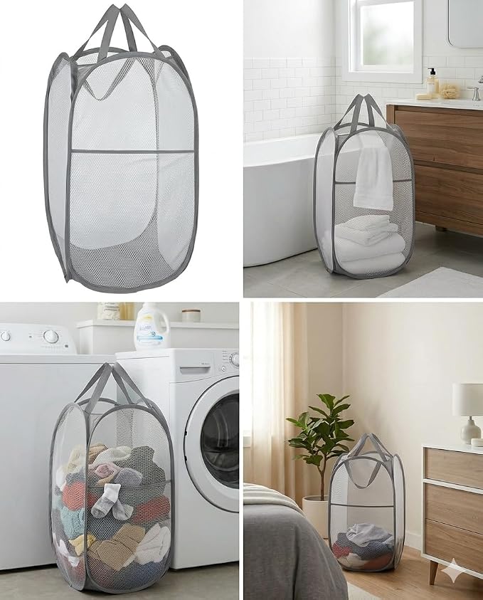 Mesh Large Pop Up Laundry basket, Collapsible Laundry Hampers - Image 3