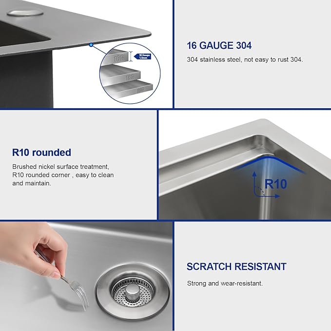 Dcolora 36 In. Workstation Kitchen Sink with Cup Washer, Drop In Luxury Extra Large Single Bowl for Big Kitchen, 304 Stainless Steel Heavy Duty 16 Gauge, 5 In 1 Valued Accessories #DC-TW258008S