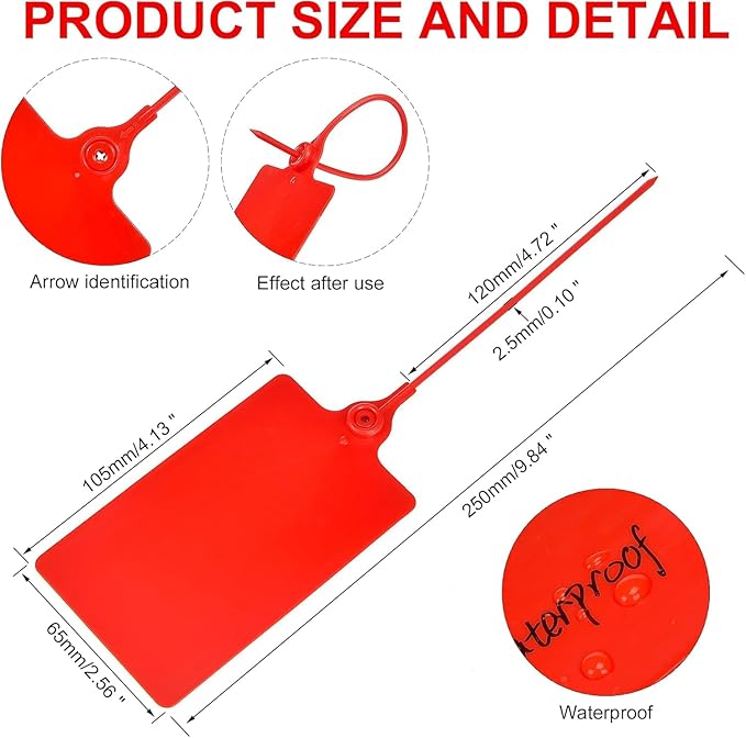 50 Pcs Durable Plastic Shipping Tags with Marker Pen Security Seals Sticker Labels,Waterproof Blank Luggage Tag for Packages, Logistics, Inventory, Travel(Red,50pcs)