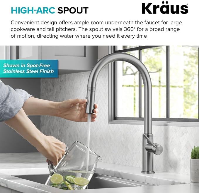 KRAUS Oletto Modern Industrial Pull-Down Single Handle Kitchen Faucet in Spot - Image 9