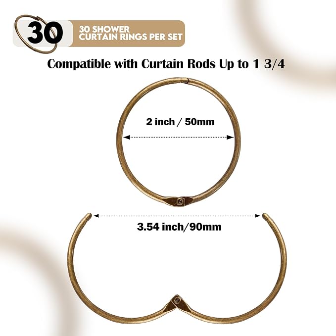 30Pcs Shower Curtain Hooks, Metal Round Shower Curtain Hooks Roman Rings - Image 3