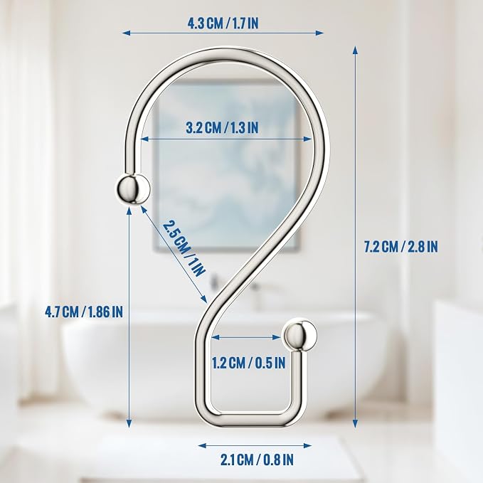 Goowin Nickel Metal Shower Curtain Hooks Rings, S Shape Metal Shower Curtain - Image 3