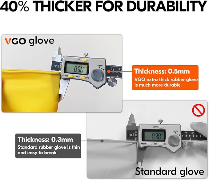 Vgo... Latex Reusable Household Gloves, Cleaning Gloves, Long Cuff | yellow - Image 2