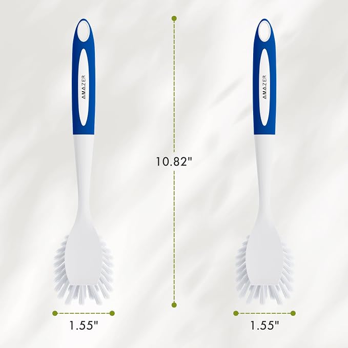 Dish Brush with Handle, 2 Pack Kitchen Scrub Brushes with Built-in Scraper - Image 5