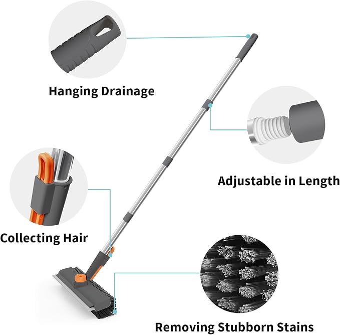 AIR U+ Floor Scrub Brush with Long Handle, 3-in-1 Rotating Head & Squeegee | - Image 5