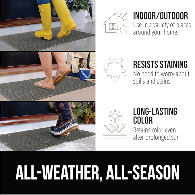 GORILLA GRIP Front Door Mat, 35x23, Indoor Outdoor Ultra Absorbent HydroAbsorb Doormat, Absorbs Up to 5.7 Cups of Water, Stain and Fade Resistant, Rubber Backing Doormats, Captures Dirt, Grey