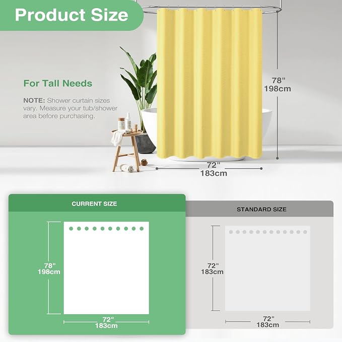 Dynamene Long Waffle Shower Curtain 256 GSM Heavy Fabric 72x78 Yellow - Image 3