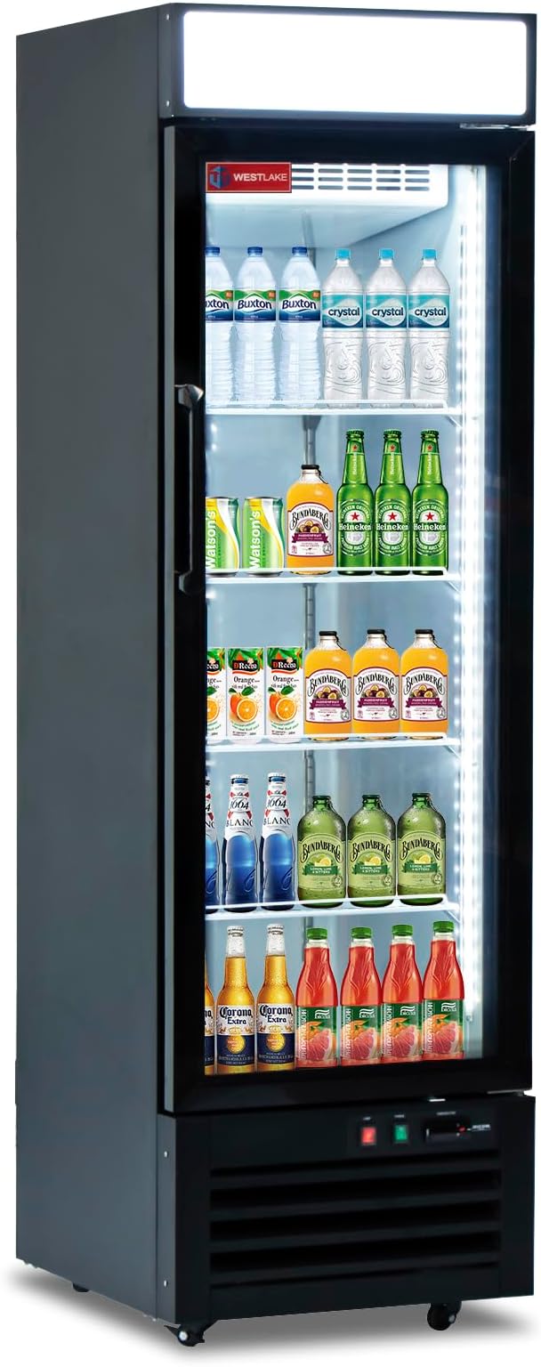 WESTLAKE 24" W Merchandiser Commercial Display Refrigerator Single Glass Door Reach-in Glass Door Upright Fan Cooling 18 Cu.ft Cooler for Restaurant, Bar, Shop, etc