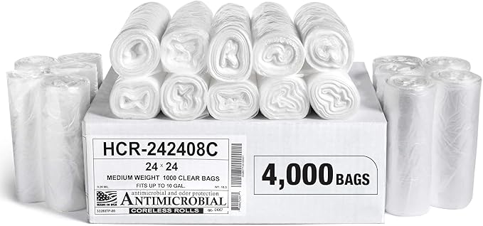 Aluf Plastics 10 Gallon 8 Micron Clear Trash Bags 24" x 24" 4000 Count by AlufPlastics