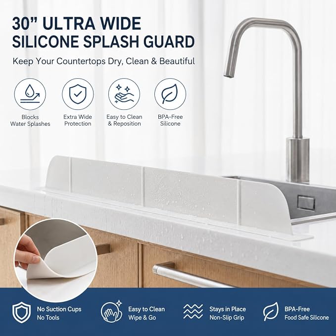 30 inch Premium Kitchen Sink Silicone Water Splash Guard Size Upgrade 30" and - Image 7