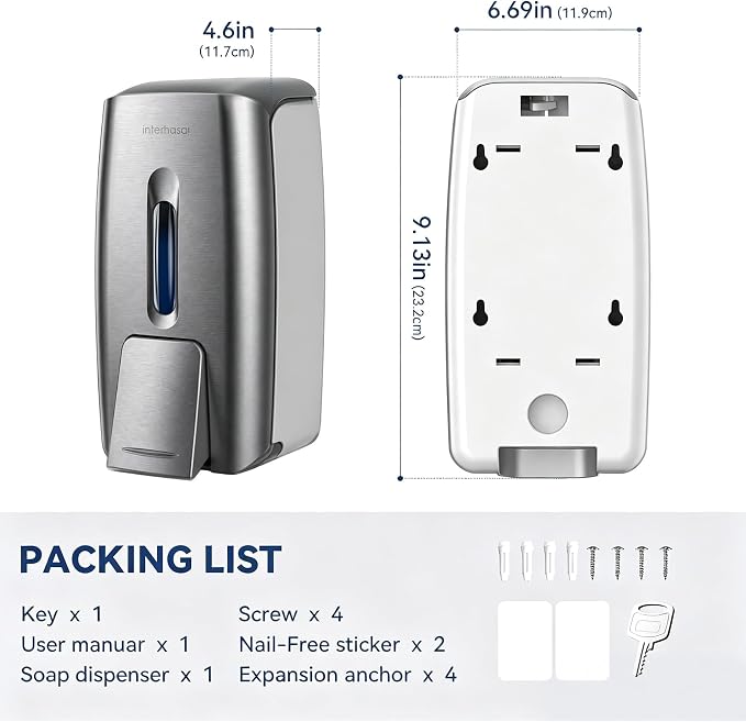 interhasa! Commercial Hand Soap Dispenser Wall Mount | Dual-Lock Design - Image 7