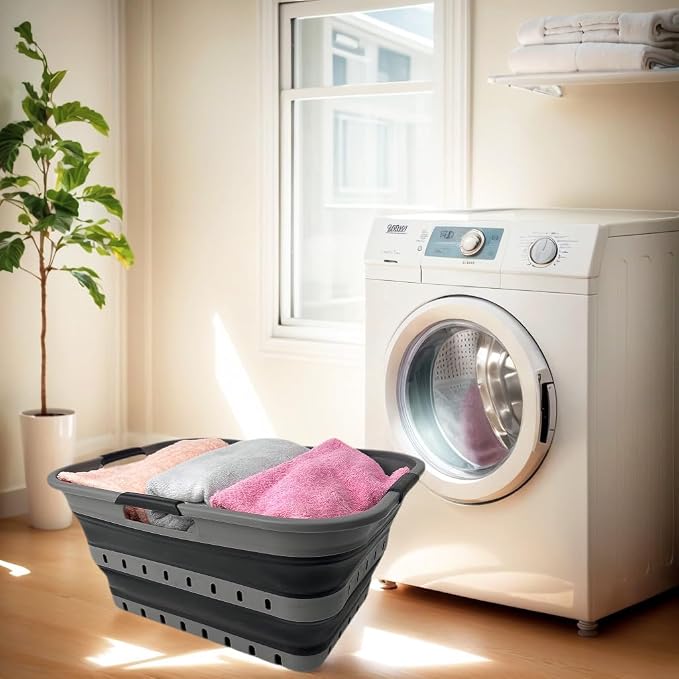 SAMMART 42 Collapsible Plastic Laundry Basket, Foldable Pop Up Storage - Image 5