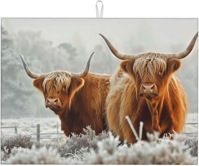 Highland Cow Dish Drying Mat For Kitchen Counter, Super Absorbent Microfiber by indokyeyqaz