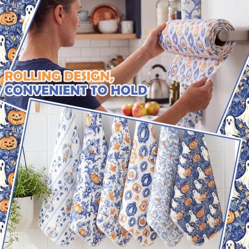 Mindsoft 36 Pcs Halloween Ghost Pumpkin Kitchen Towels Reusable 10 x 12 in - Image 6