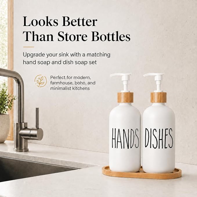 Dish Soap Dispenser for Kitchen, Glass Hand Soap Dispenser, Modern Farmhouse - Image 4