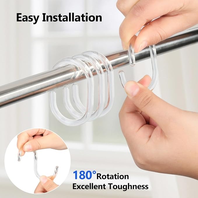 Resze 48 PCS Shower Curtain Rings, Plastic Clear Shower Curtain Hooks, C-Shaped - Image 5
