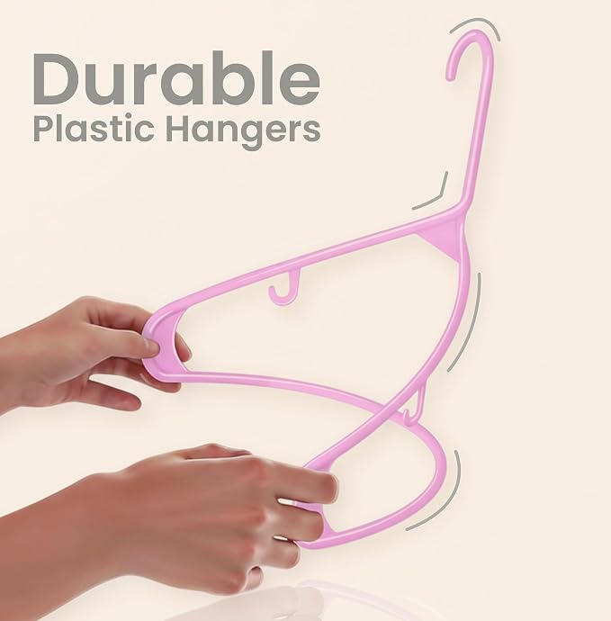 Utopia Home Plastic Hangers 30 Pack – Built-in Strap Hooks Pink | Space saving - Image 6