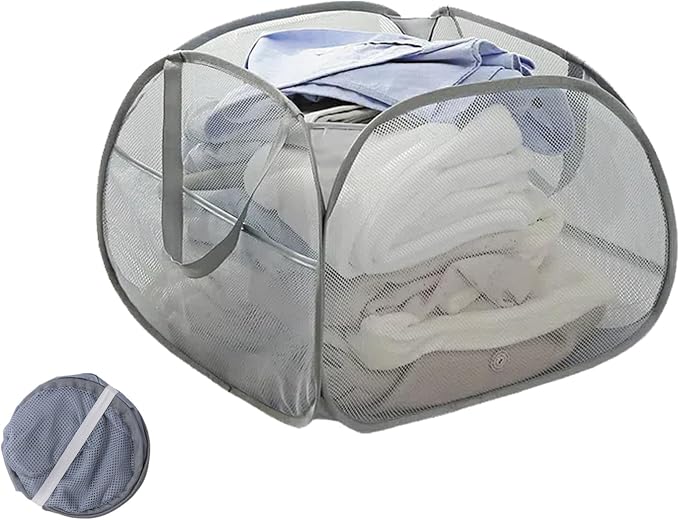 Collapsible Laundry Basket 90L, Mesh Pop-up Hamper, Side Storage Pocket by LUANMEET